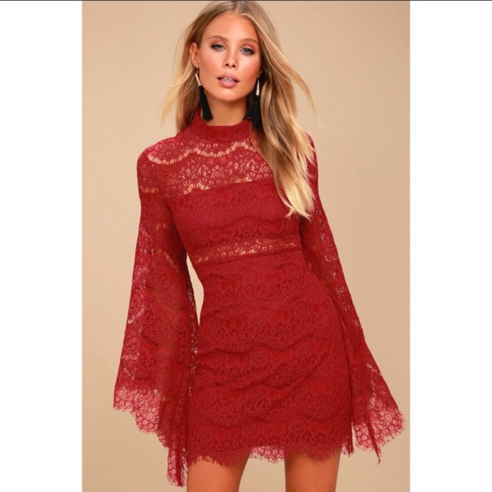 Lulu’s Bewitching Babe Red Lace Dress